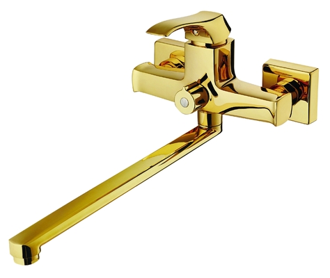 Grifo de tina de montaje en pared de oro claro dorado antioxidante Grifo de baño extra largo