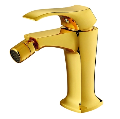 Grifos mezcladores de bidé de oro claro sin goteo Grifos de agua caliente y fría de lavabo alto de 157 mm