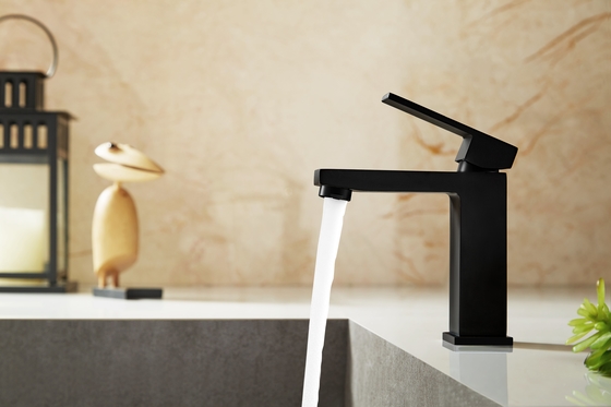 Grifo de lavabo a prueba de huellas dactilares, grifo de lavabo negro mate para encimera