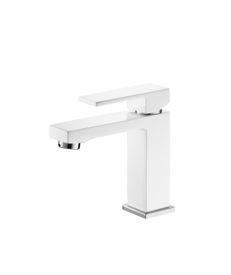 Elegante grifo de lavabo blanco mate para habitación de invitados, manija de zinc con 1 orificio