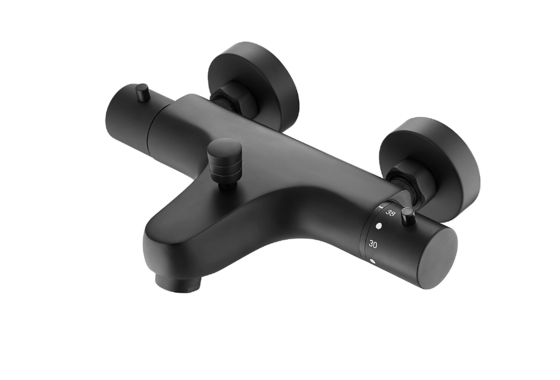 Ducha de baño negra mate, grifo termostático de 38 grados, manija doble