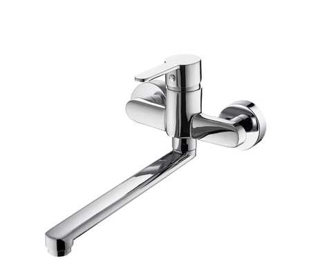 Grifo giratorio de cocina con palanca de zinc para fregadero de cocina de montaje en pared de 291 mm de longitud