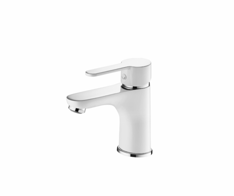 Grifo monomando para lavabo de agua fría y caliente de latón cromado/blanco