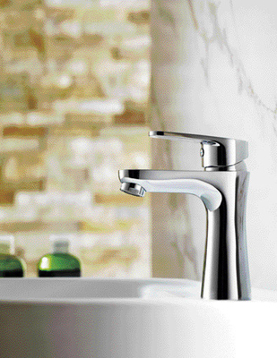 Grifo de lavabo de baño moderno cromado de latón con válvula de cerámica