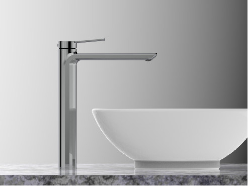 Grifo monomando para lavabo de baño con cartucho de cerámica de latón, caño alto negro cromado