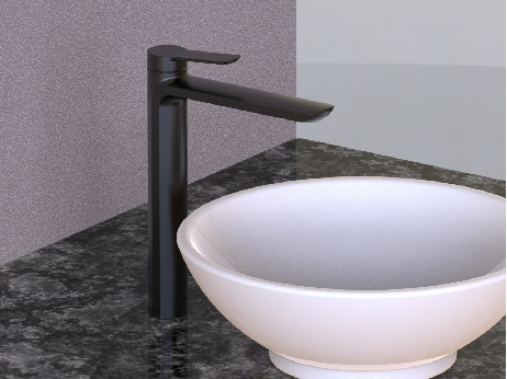 Grifo monomando para lavabo de baño con cartucho de cerámica de latón, caño alto negro cromado