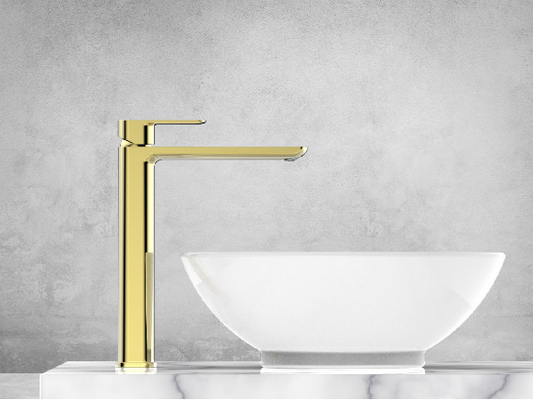 Cascada moderna de latón de alta altura grifo de la cuenca caliente y frío ajustable para el baño
